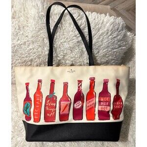 KATE SPADE White Black Hot Sauce Medium Tote Bag